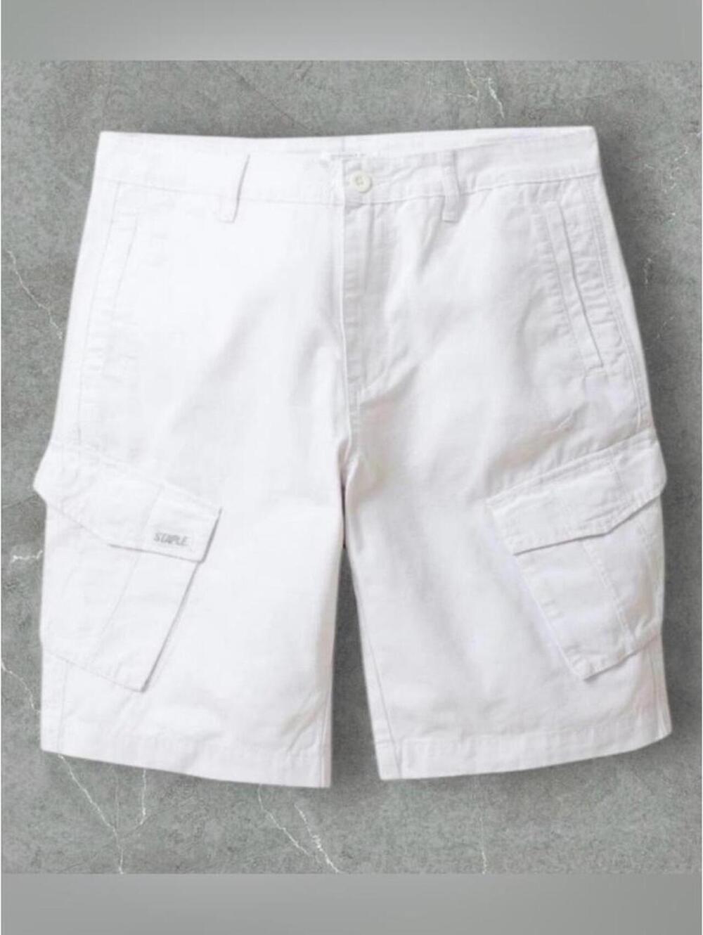 Staple Men’s White Cargo Shorts Utility Pockets NWT Size 42
